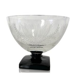 One Fostoria 4020 Ebony Base Fern Etched Low Sherbet Whiskey Glass 3"